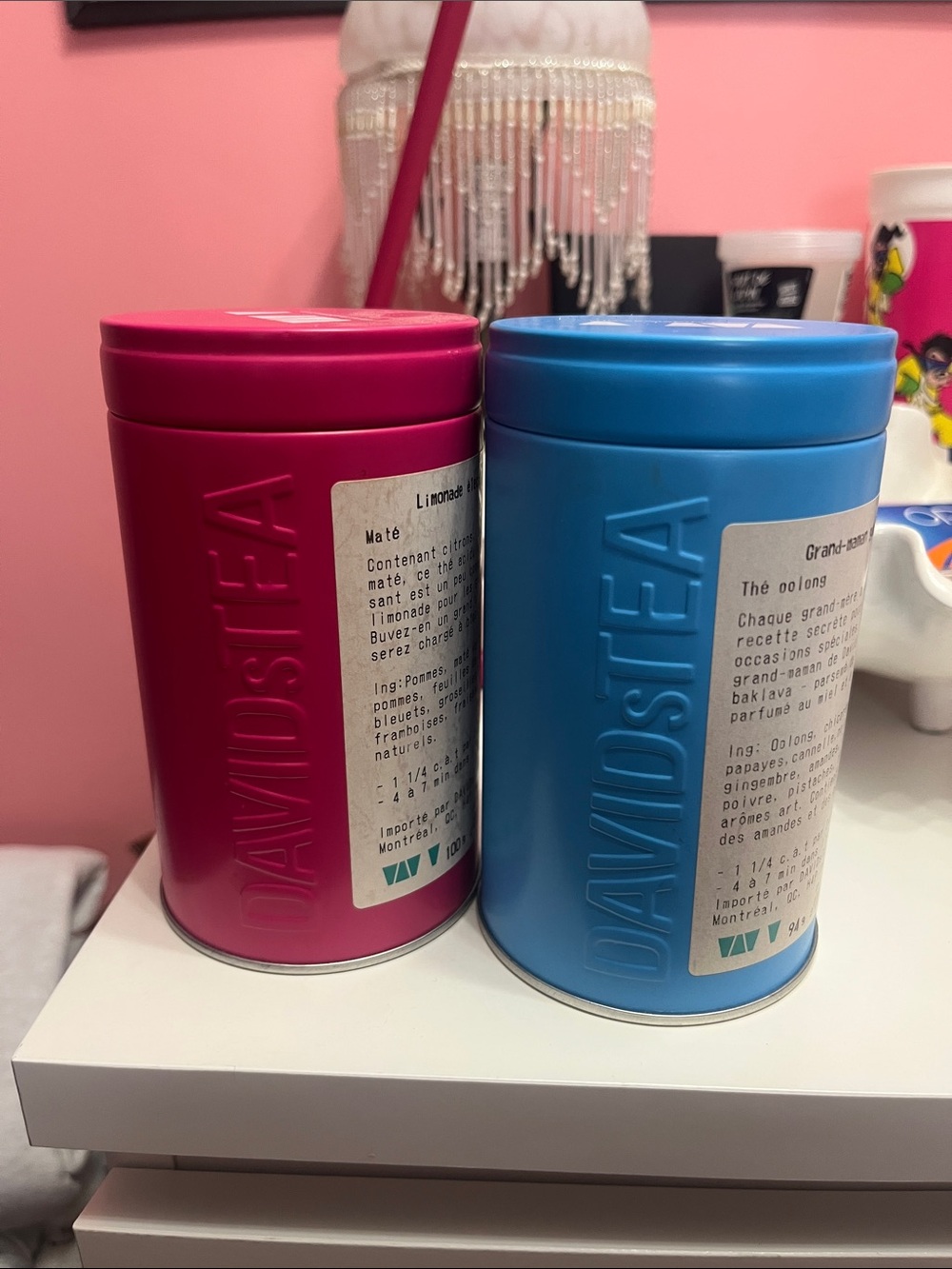 David’s tea Pink & Blue Tea Canister Set of 2